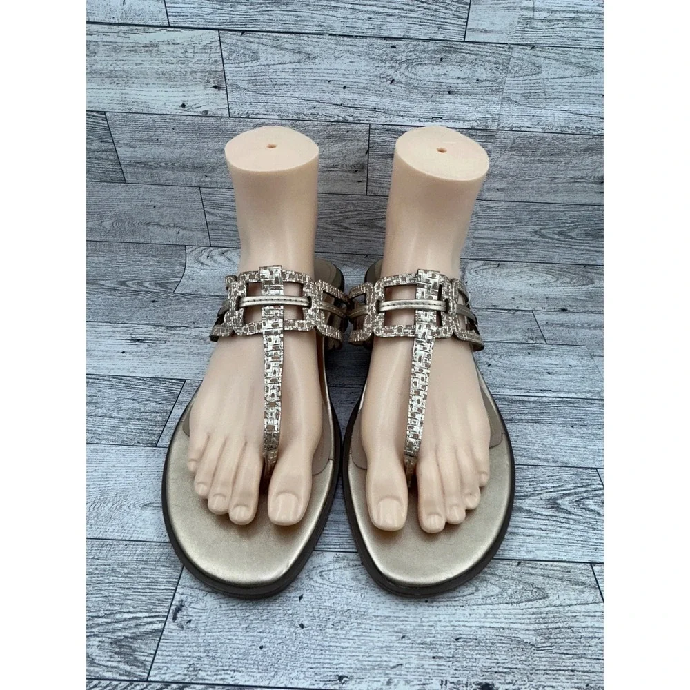 Vionic Alvana Champagne Gold Metallic Orthotic Thong Sandals Women Sz 9